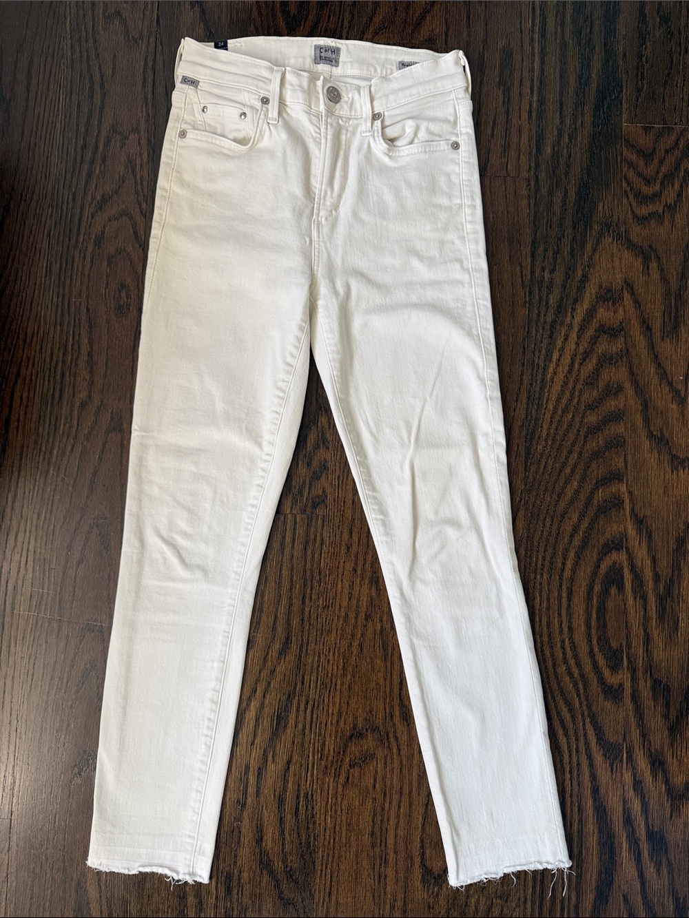 Citizens of Humanity rocket crop Ivory High-Rise Skinny Jeans - Raw Hem sz 24